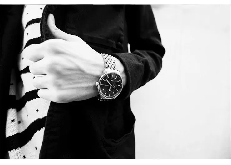 SINOBI кварцевые часы мужские черные s лучший бренд Роскошные полностью стальные