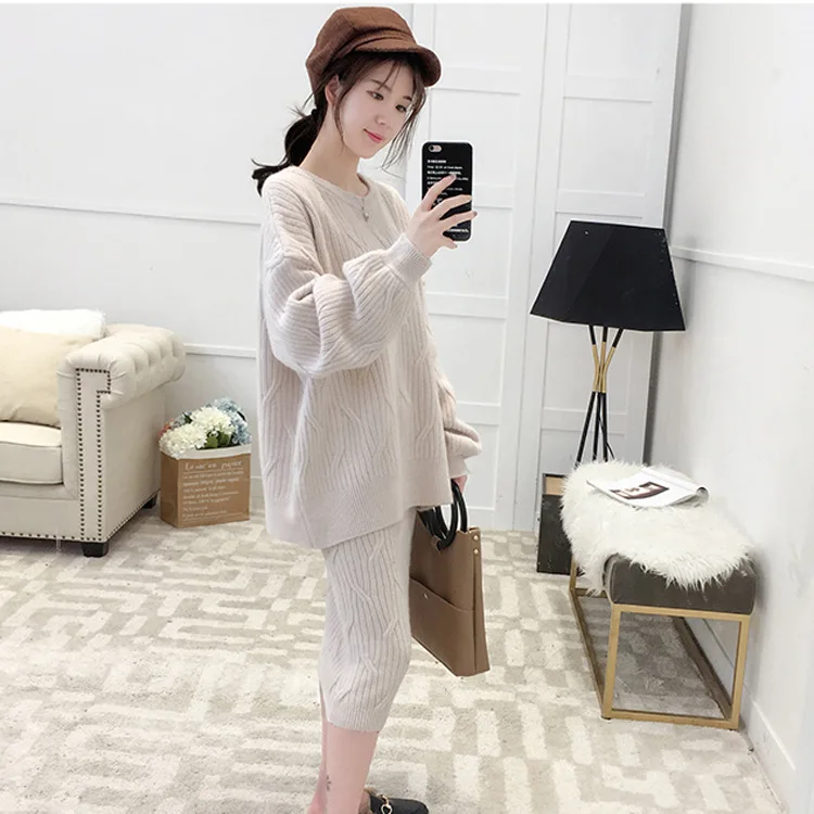 2018 Новое поступление женский осенний комплект одежды вязаный однотонный пуловер