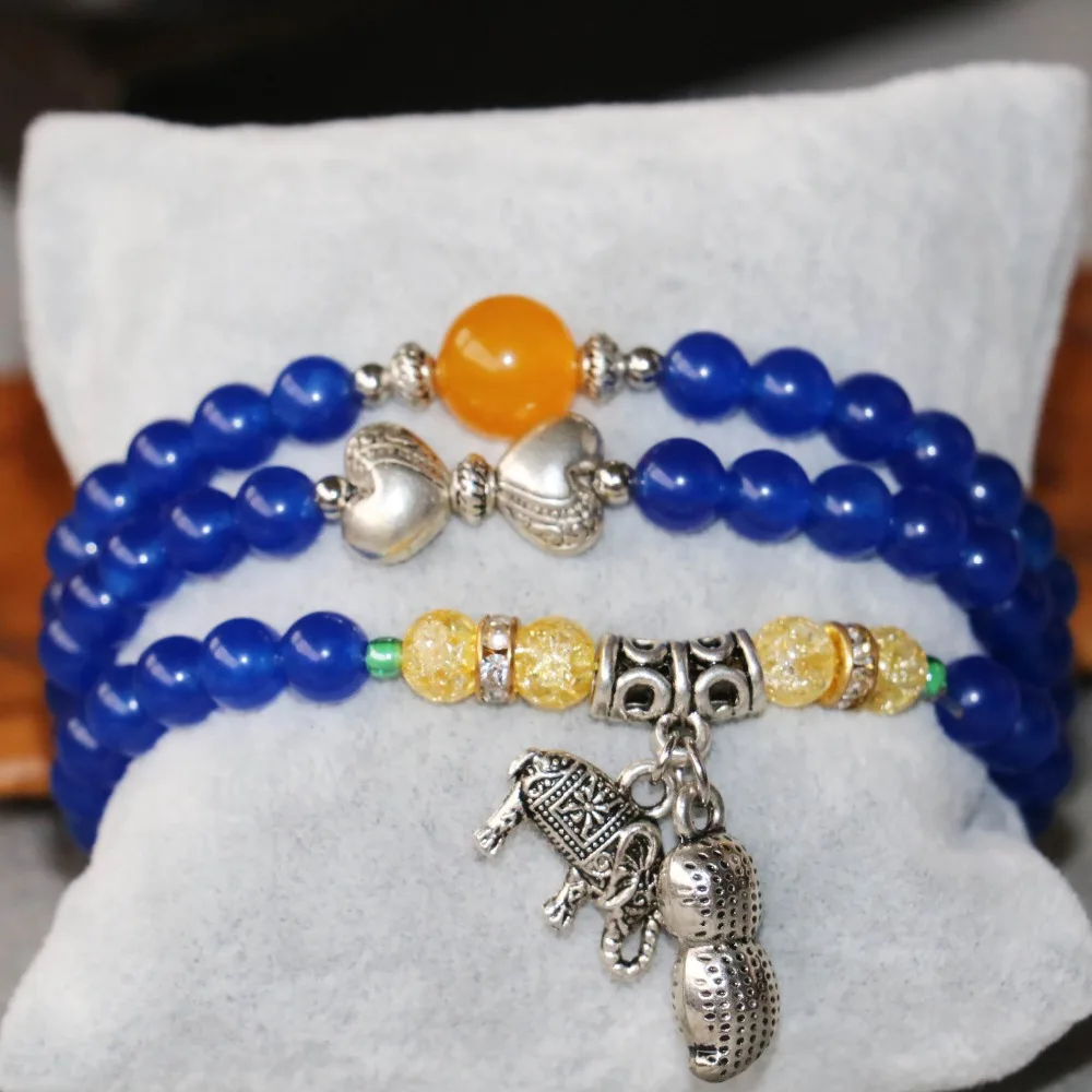 6 мм аксессуар ремесла Синий Халцедон Браслет арахисовый слон Кулон Хрустальный
