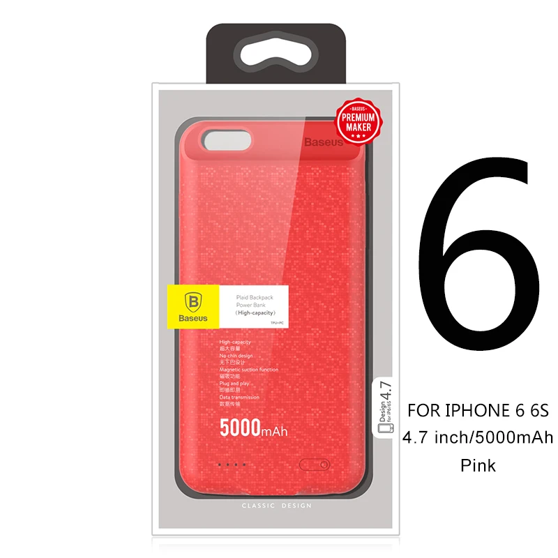 i6 5000 Red Чехол Baseus 5000/7300mAh для портативного зарядного устройства для iPhone 6 6S Plus, внешний аккумулятор, запасное зарядное устройство, чехол для iPhone 6S - Цвет: i6 5000 Red