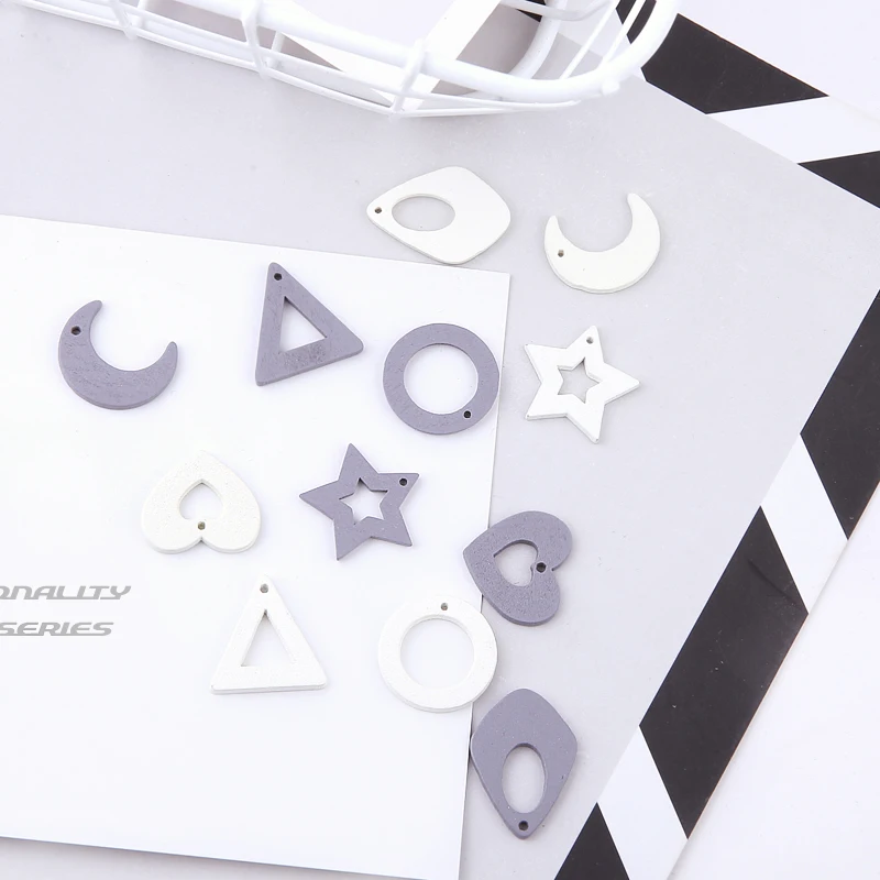 

Min order 50pcs/lot handmade wood heart/round/moon/stars shape charms diy jewelry earrings pendant accessory