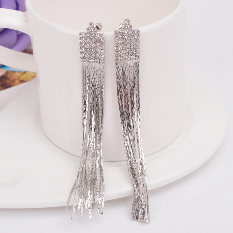 Женские длинные серьги-клипсы с кисточками стразы мягкие клипсы для ушей |