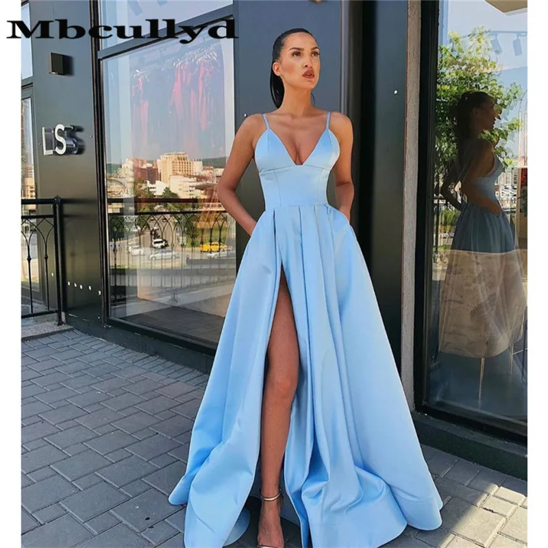 Mbcullyd элегантные атласные Выпускные вечерние платья длинные 2020 A-Line с карманами