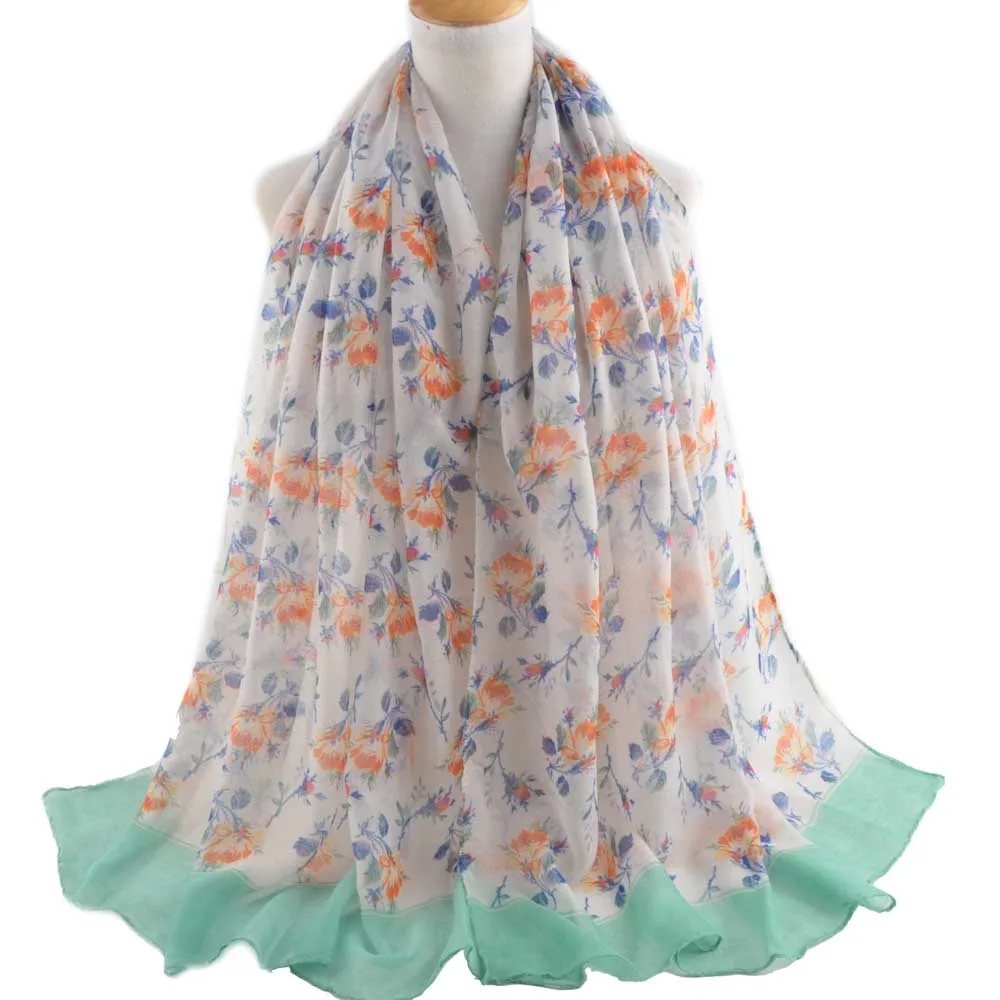 mint Moda mujer, мусульманский хиджаб, цветочный шарф, шали и шарфы, вискозный цветочный хиджаб, головной убор, Цветочная шаль, летний корейский шарф - Цвет: mint