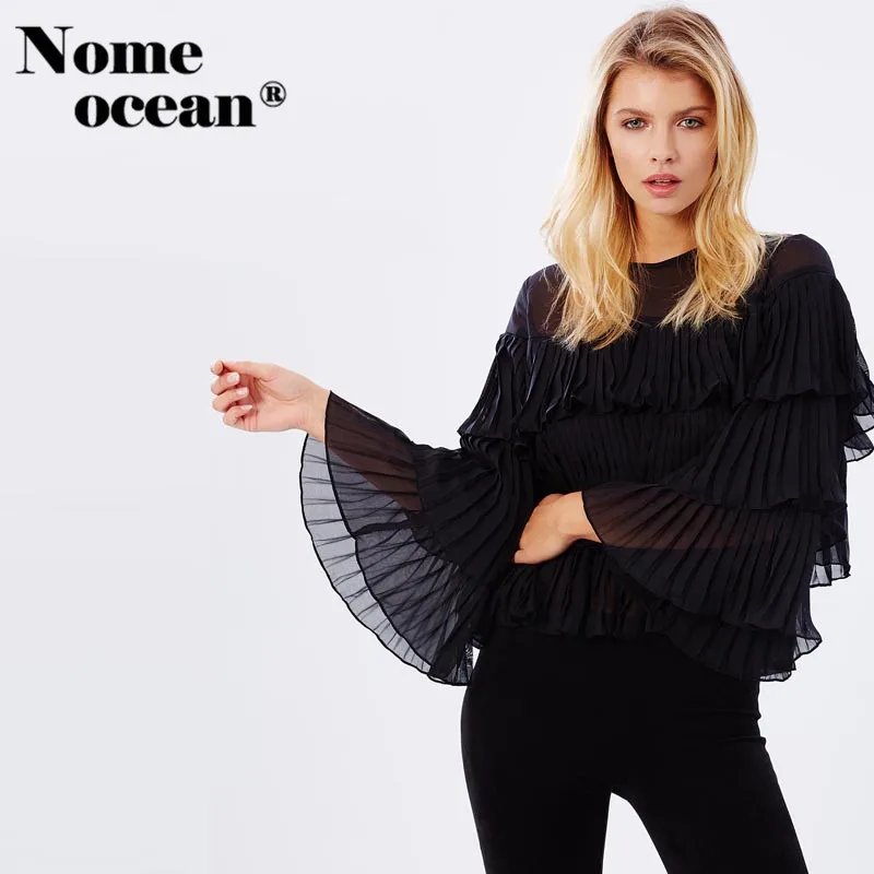 Многослойные шифоновые блузки с рюшами 2018 летние широкие манжеты рубашки