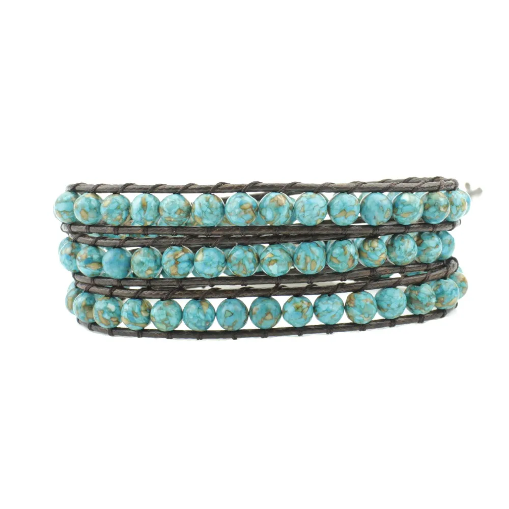 

intage Leather Bracelets Round King Stone 3 Strands Woven Wrap Bracelet Handmade Multilayer Beads Jewelry Dropship