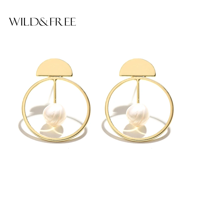 

Wild & Free Trendy Freshwater Pearl Earrings for Women Gold Color Round Geometric Copper Earring Popular fashion Jewelry
