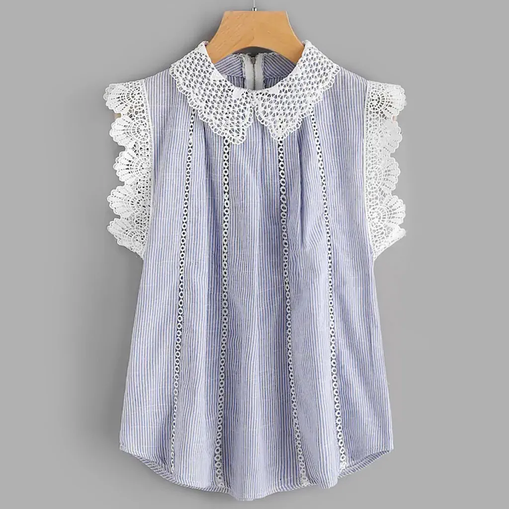 Blusas mujer de moda, женская блузка, рубашка, женская летняя Длинная тонкая без рукавов, кружевная отделка, вышитые топы размера плюс