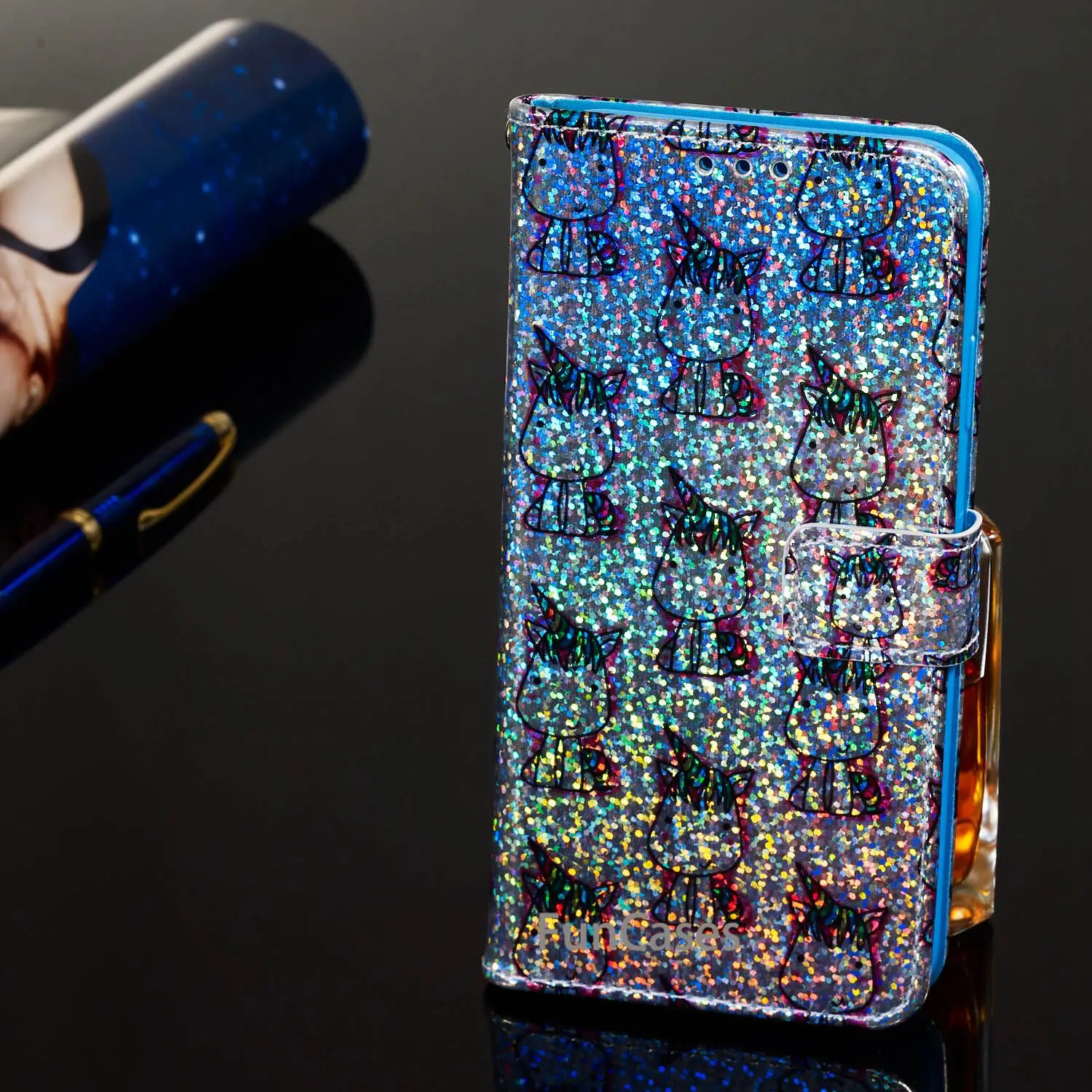 Чехол сверкающий с блестками для huawei Коврики 20 облегченная из искусственной кожи