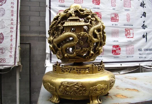 

13 "китайские изысканные латунные 2 шарики дракона Эдди фэн-шуй