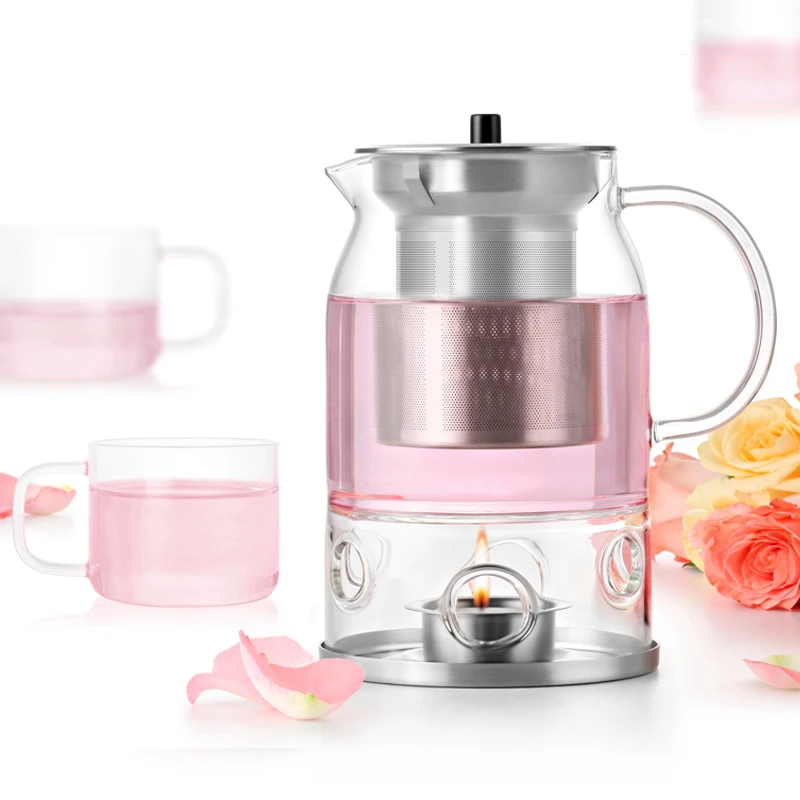 Чайник с заваркой и подсвечником современный дизайн 600 мл плюс 4 чайных чашки