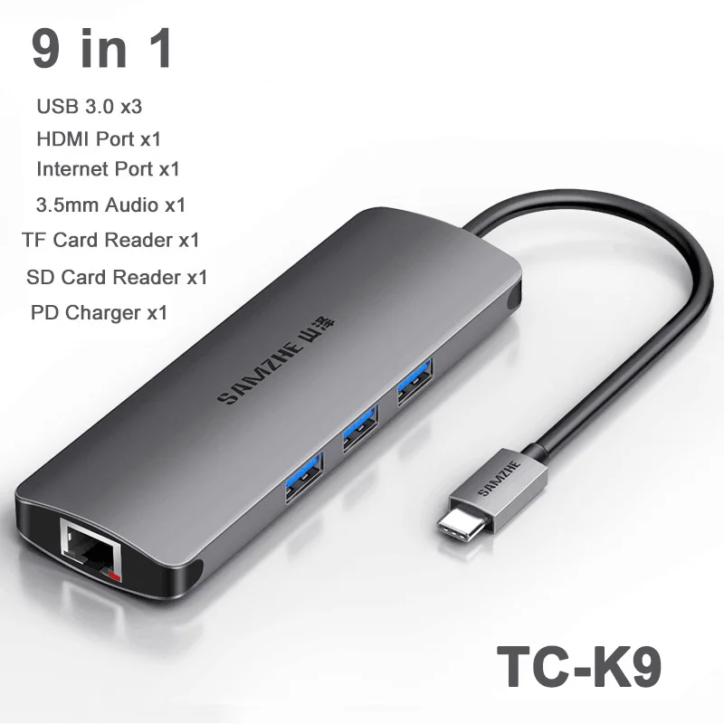 SAMZHE usb-хаб type C к HDMI RJ45 кард-ридер адаптер для MacBook samsung Galaxy S9/Note 9 huawei P20 Pro - Цвет: 9 in 1