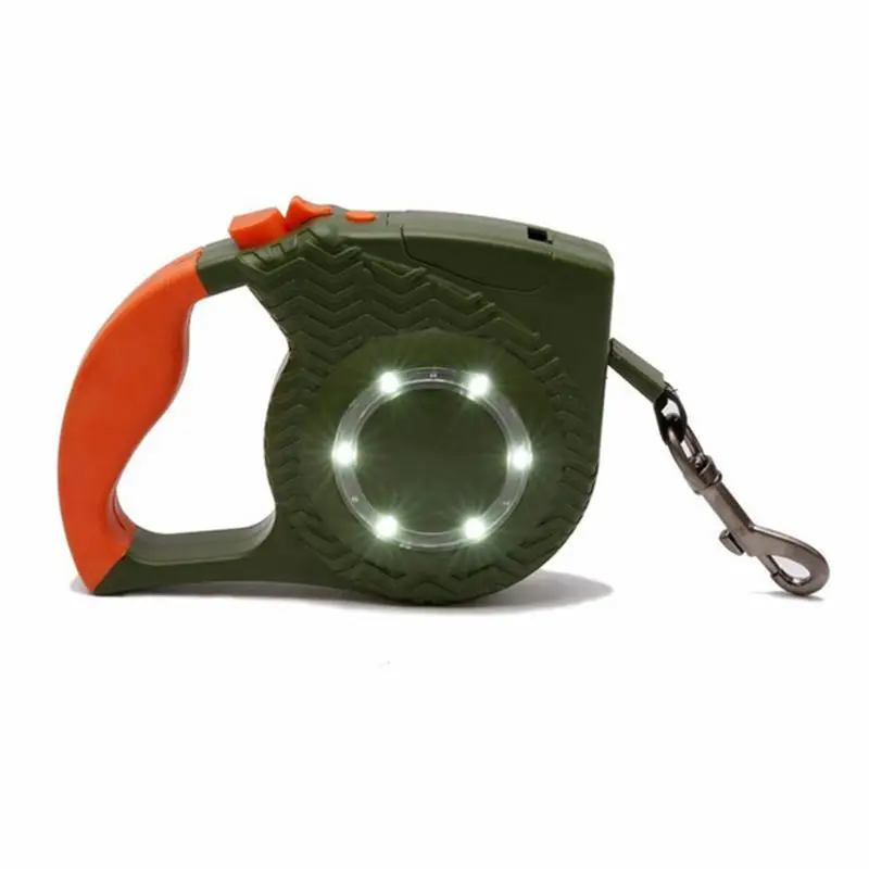 Army green Автоматический выдвижной поводок для домашних животных, ошейники для собак, светодиодный Светоотражающий Поводок для дрессировки собак, прочный нейлоновый поводок для собак, поводок для щенков, кошек - Цвет: Army green