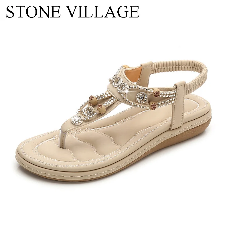 

Women Sandals 2020 Flat Summer Women Sandals Crystal Bohemia Ethnic Flat Sandals Flip Flops Casual String Bead Beach Shoes Woman