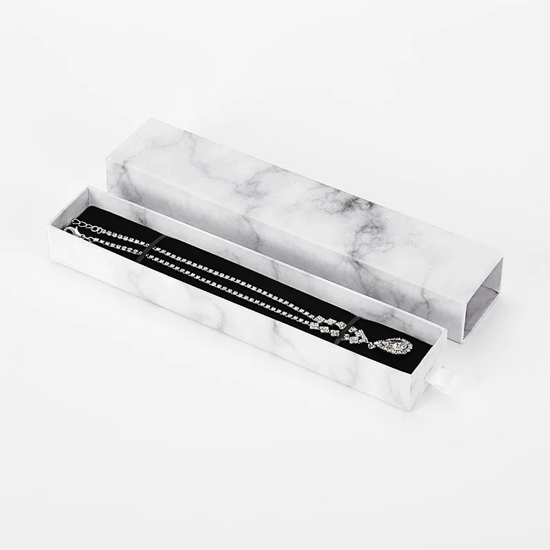 Marble 4x21x3cm Черная коробка для ювелирных изделий из крафт-бумаги с губчатым ящиком для сережек, колец, ожерелья, браслетов, белая бумажная подарочная упаковка для ювелирных изделий - Цвет: Marble 4x21x3cm