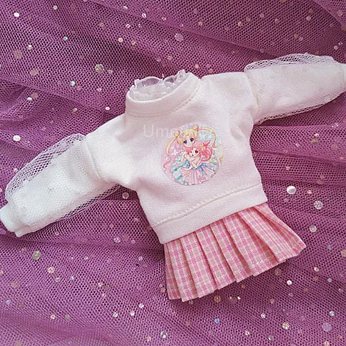 1sweater 1skirt 1 комплект Сейлор Мун Crewnecks Топы+ клетчатые юбки для Blyth, Licca, Azone одежда аксессуары - Цвет: 1sweater 1skirt