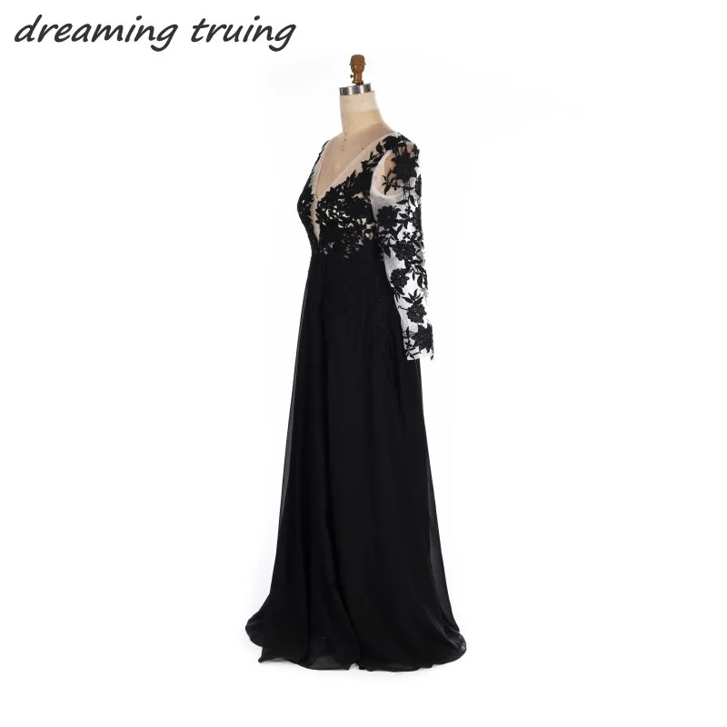 Черные Элегантные Формальные Вечерние платья Sheer одежда с длинным рукавом
