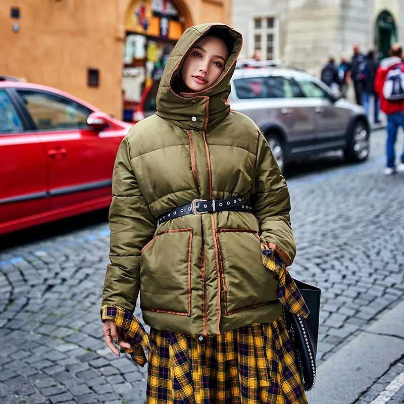 XYLXJQ Winter New Original Design Women Military Uniform Wind Coat Thick Warm Casual Jacket Long Sleeve Loose Hooded Outer SH218 | Женская