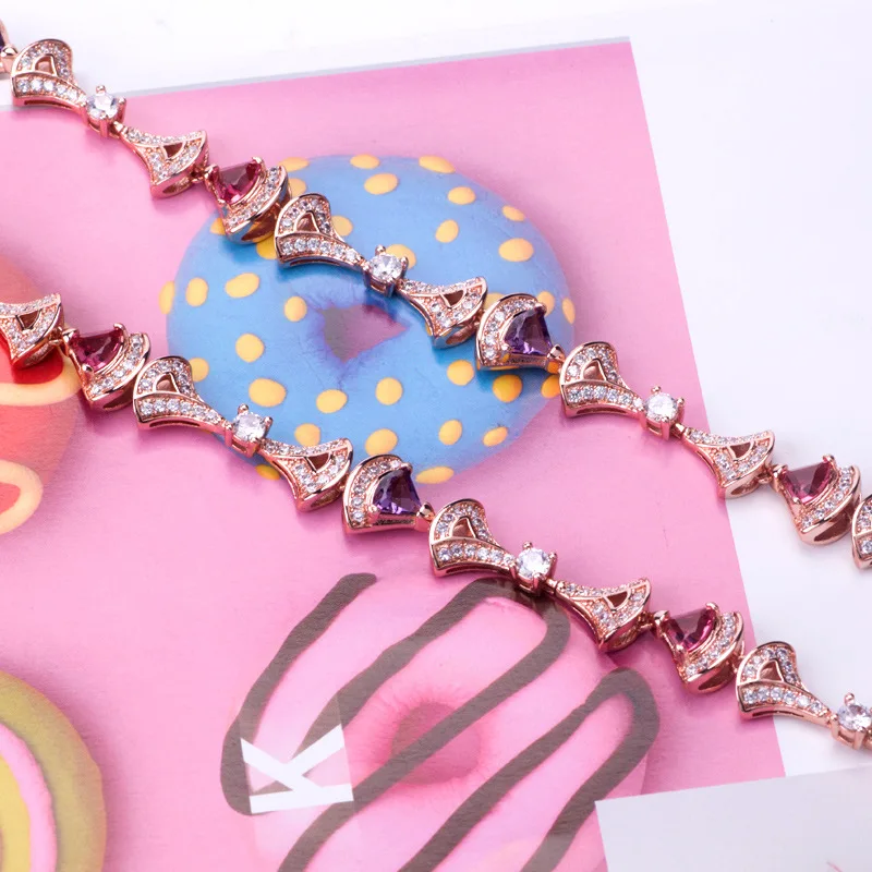 

Luxury Fashion Zircon Inlaid Necklace Female Zircon Color Treasure Long Money Jewelry Long Necklace