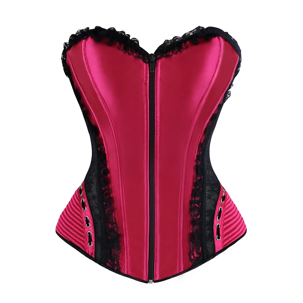 Женский элегантный атласный корсет Overbust черный кружевной Викторианский