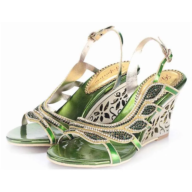 

Женские босоножки со стразами, летние сандалии-гладиаторы на танкетке, на высоком каблуке, с пряжкой, размеры 34-44, 2018