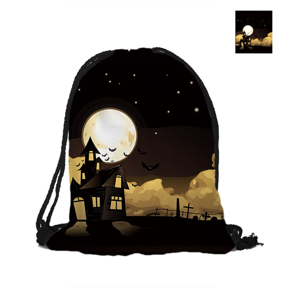 Рюкзак на шнурке для дня Хэллоуина с двусторонней печатью|drawstring backpack|backpack nightbackpack