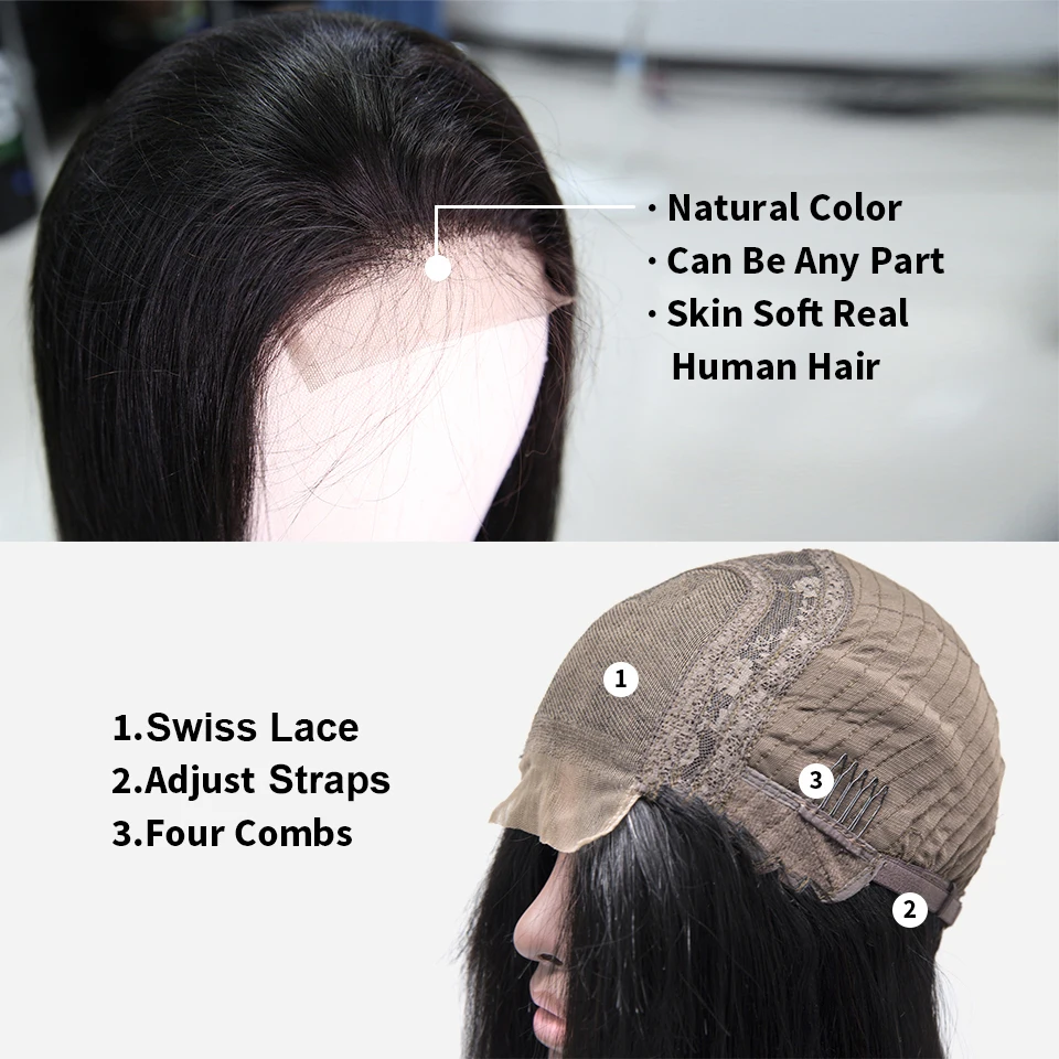 Бразильские 4*4 прямые волосы на шнурках парик Remy человеческие парики