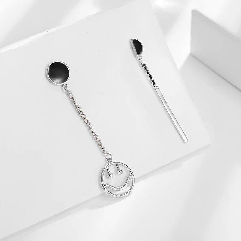 Long Asymmetrical Smile Face Pendant Earrings for Women Retro New Zircon Crystal Lacquer Drop Earring Fashion Jewelry |