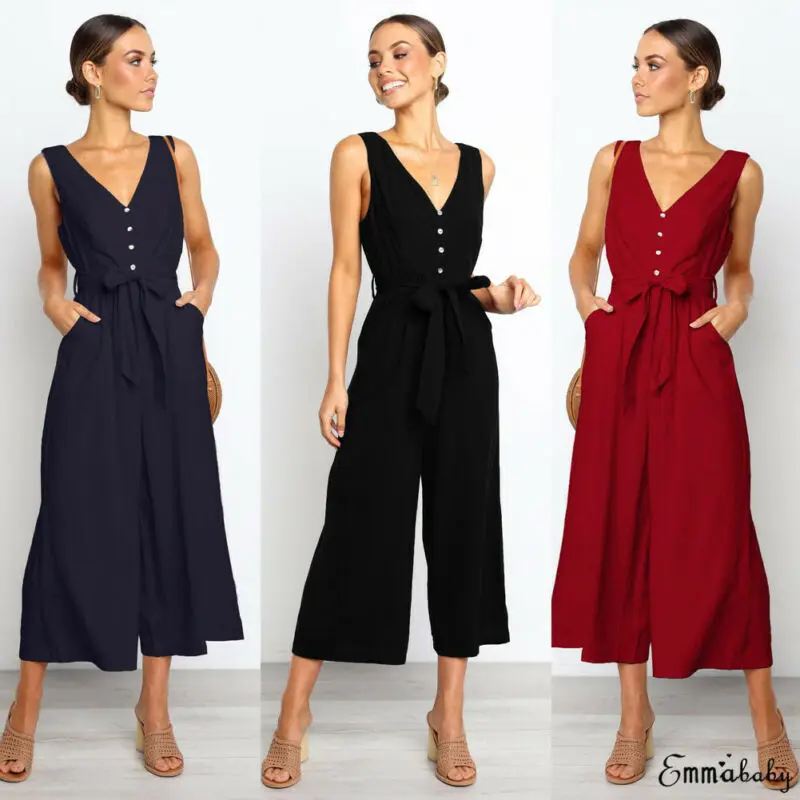 Новый летний комбинезон для женщин 2019 без рукавов пояс длинный сексуальный