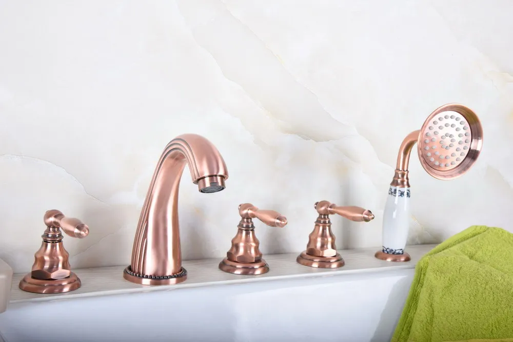 Античная красная медь латунь Широкое 5 отверстий ванная комната римская ванна