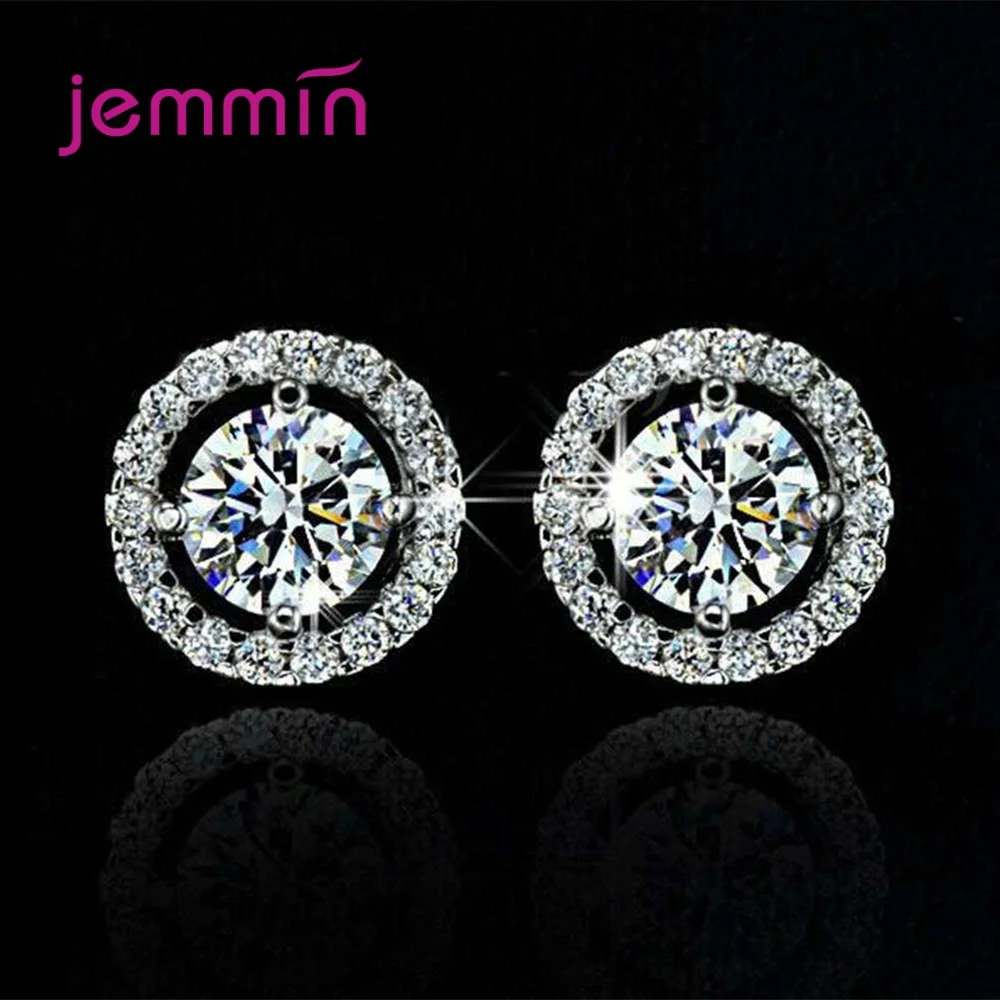 

925 Sterling Silver Ring Elegant Crystal Prong Setting Trendy Design Fashion Engagement Jewelry Three Colours