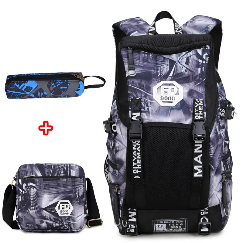 Мужской комплект из рюкзака и сумки Fengdong черный водонепроницаемый 3 предметов
