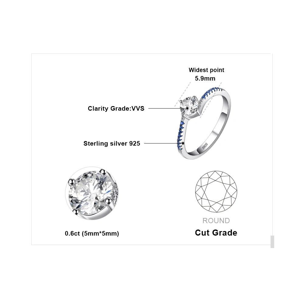 JewelryPalace Круглый 0.7ct Цирконий Создал Синий Nano Сапфир Годовщина Обещание