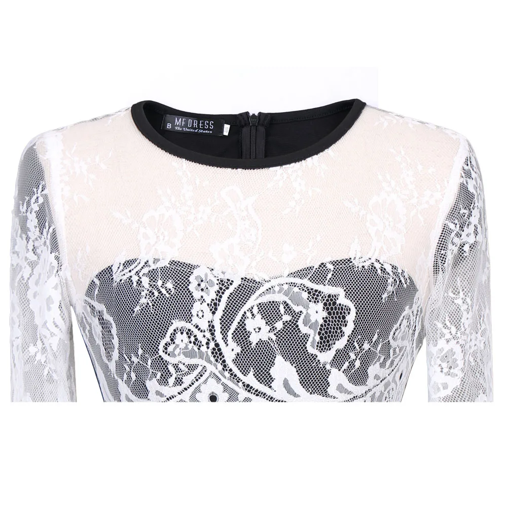 FEIBUSHI Женские винтажные вечерние платья сексуальные с круглым вырезом кружевной