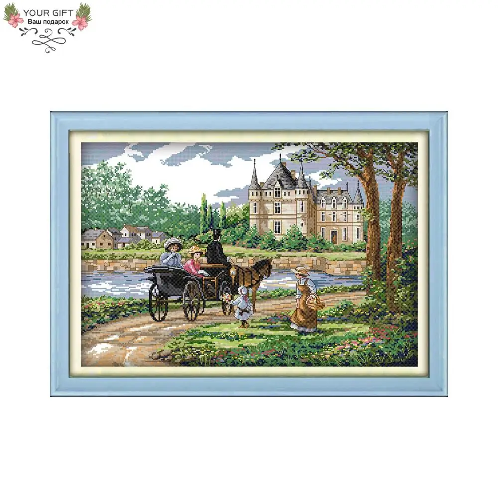 

Joy Sunday F777 Counted and Stamped Home Decor Suburban Scenery Needlepoints Embroidery Cross Stitch Kits