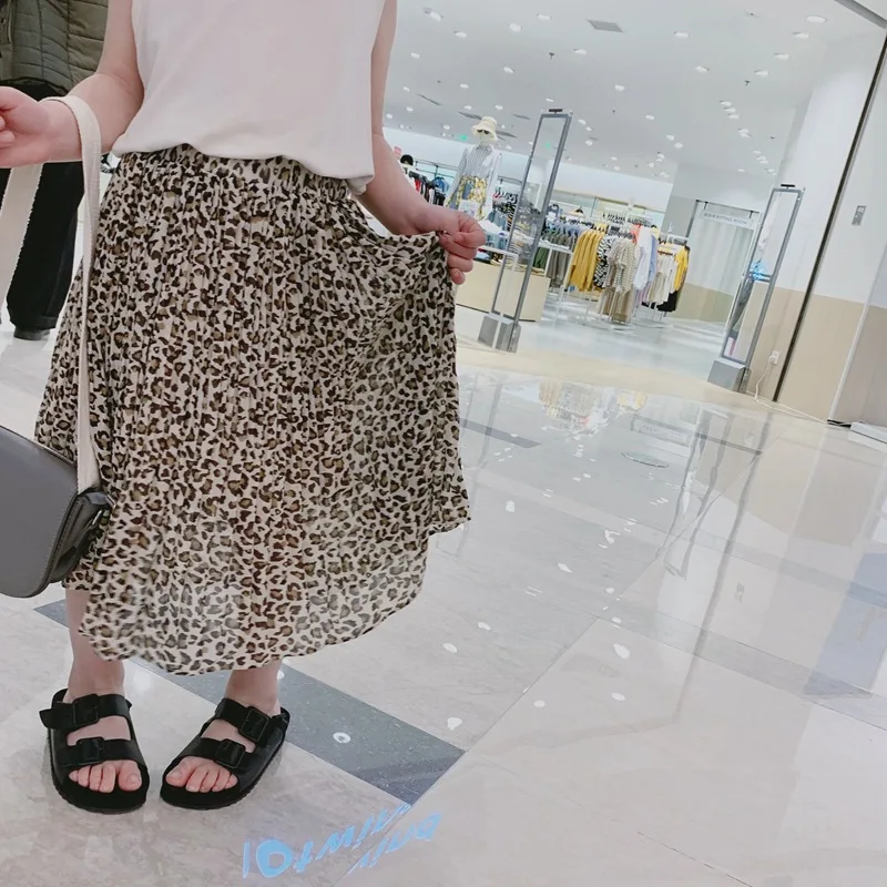 Новинка лета 2019 детская юбка для девочек с аккордеоном леопардовая Корейская