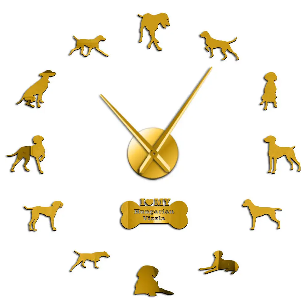 Gold Венгрии собака vizsla породы настенные часы для самостоятельной сборки зеркальная поверхность наклейки на стену 3D ПЭТ часы Бигль портрет для любителей собак - Цвет: Gold