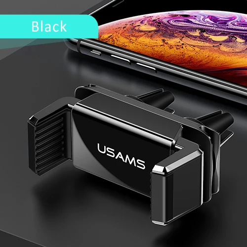 Black USAMS, универсальный автомобильный держатель для телефона, вращающийся на 360 градусов, на вентиляционное отверстие, двойные клипы, подставка для смартфона, поддержка 4-6 дюймов, навигационный кронштейн для сотового телефона - Цвет: Black