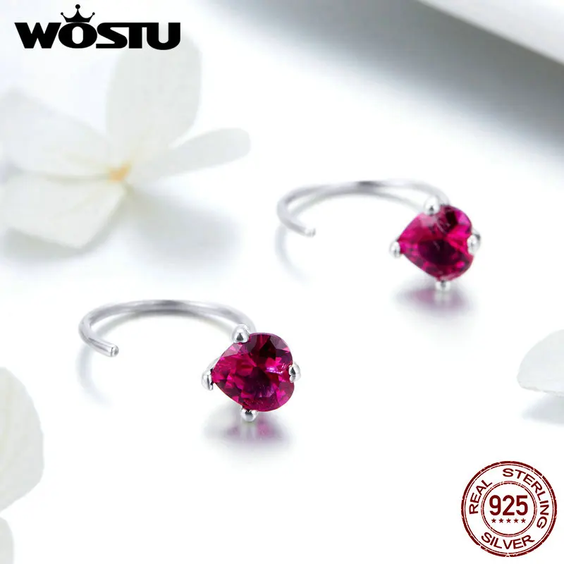 WOSTU, хит, модные, настоящее 925 пробы, серебряные, розовые, сердцебиение, висячие серьги, серьги с прозрачными фианитами для женщин, винтажное ювелирное изделие, подарок FIE531