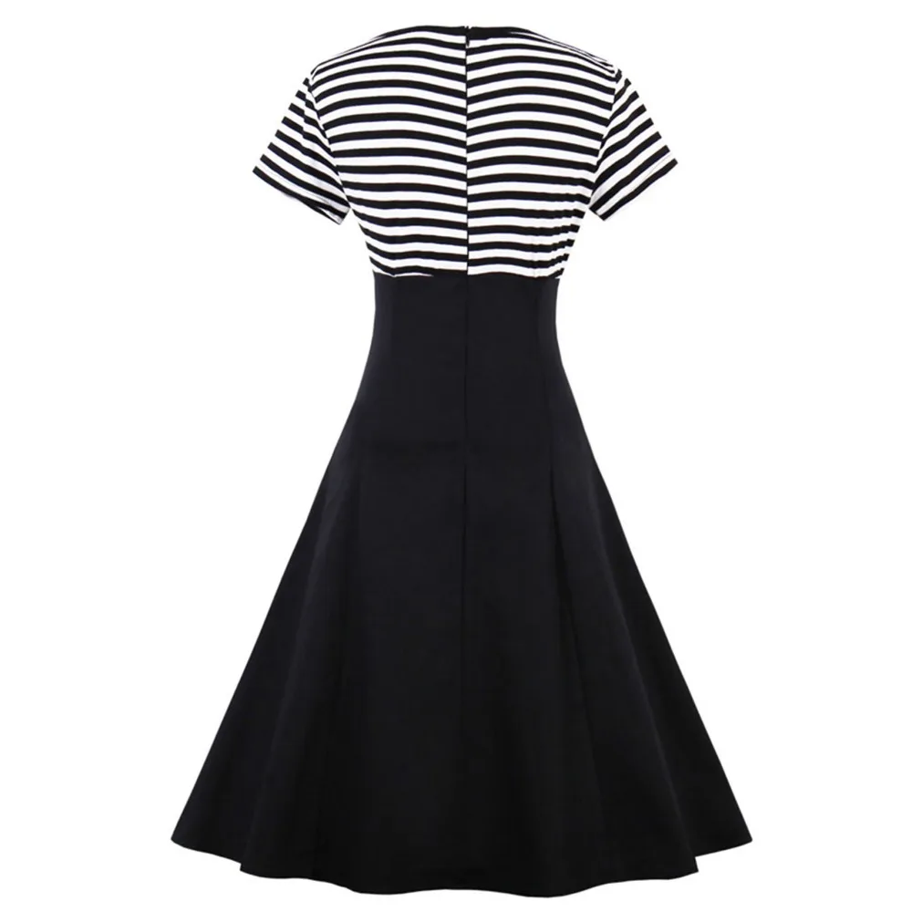 Платье женское средней длины в полоску элегантное винтажное свободное платье на