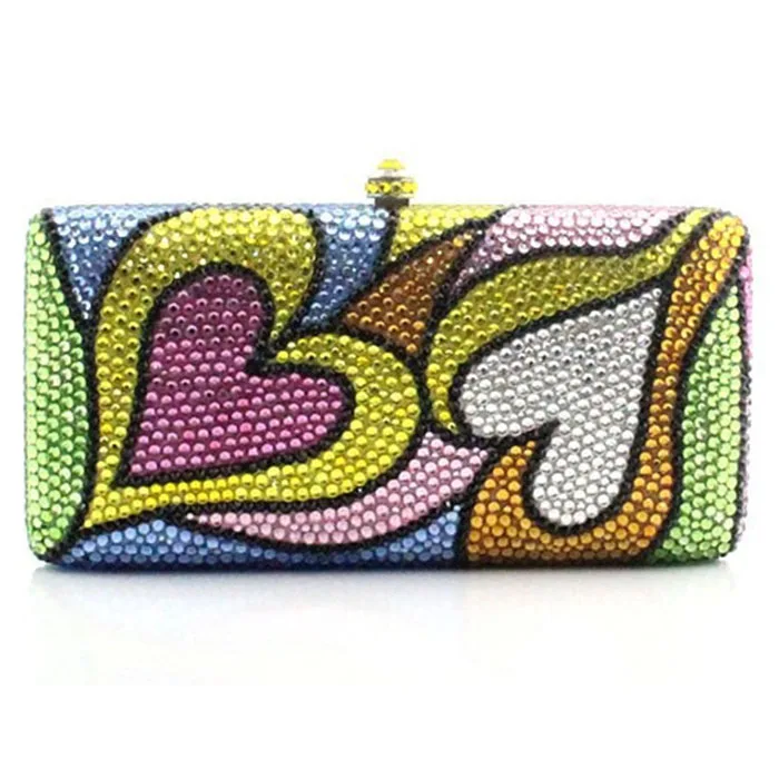 

Luxury Multicolored Heart Shape Full Diamonds Clutch Evening Bags For Women Wedding Handbags Fashion Crystals Ladies Party Purse