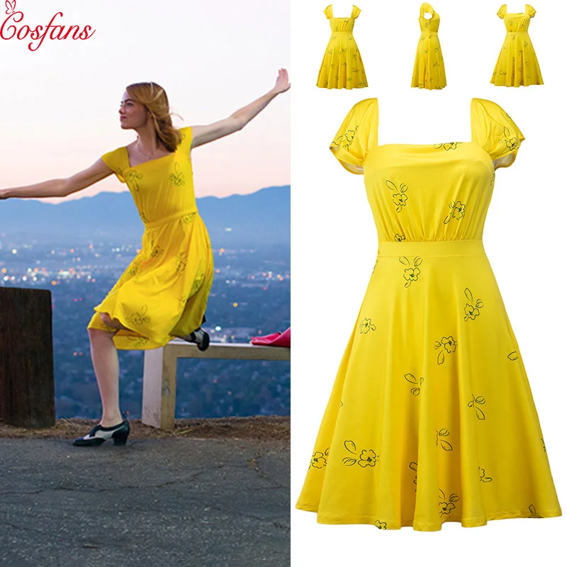 Женское длинное платье для косплея La Land Emma Stone Mia элегантное желтое вечевечерние