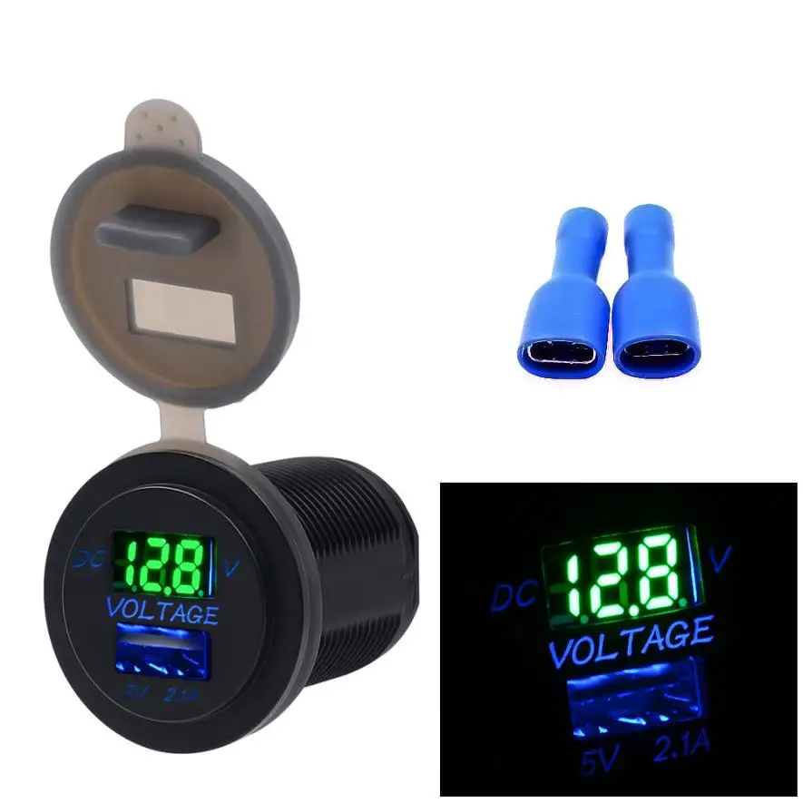 5V 2.1A USB зарядное устройство гнездо адаптер Выход вольтметра для 12В 24В мотоцикла