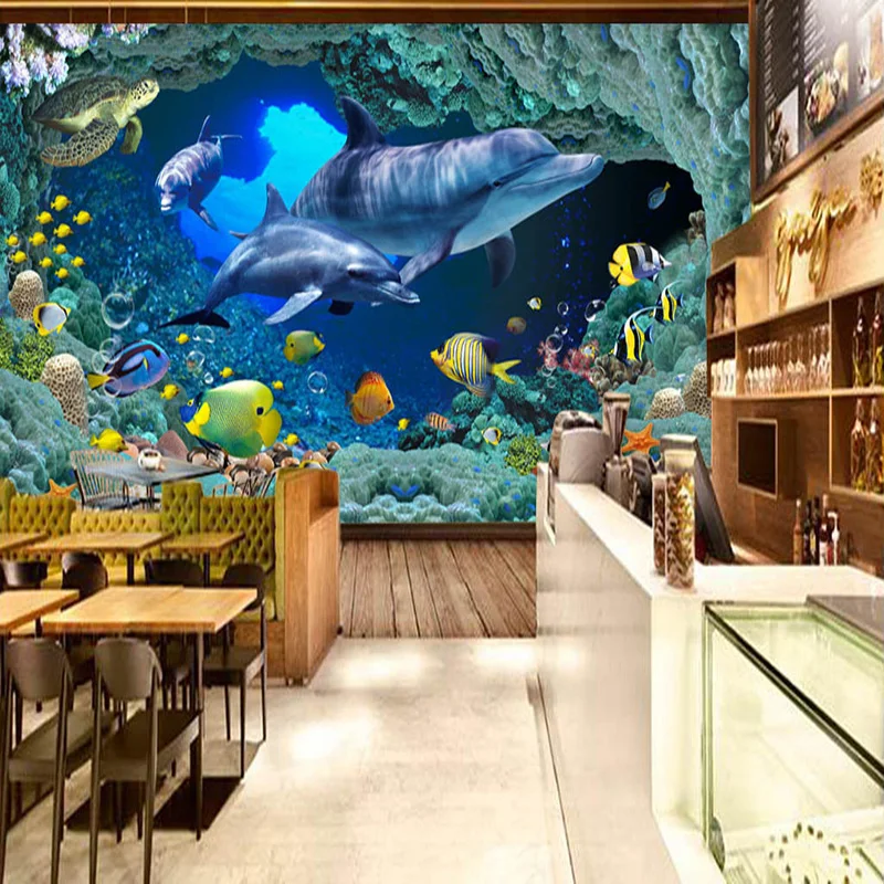 Фотообои HD синяя подводная лодка мир Дельфин Тема Ресторан фон настенная