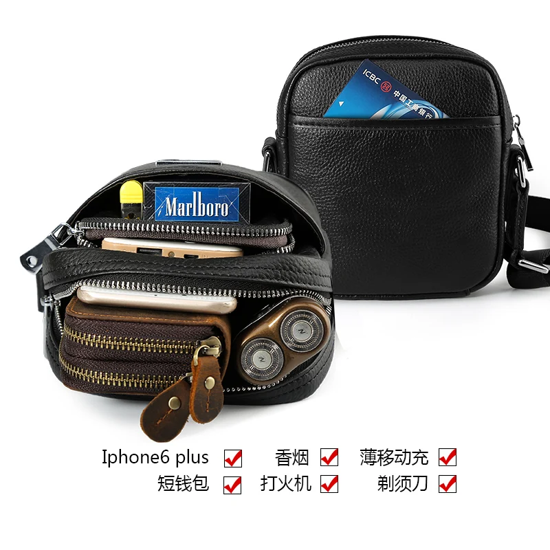 Crossbody Black Mini Travel Bags Cow Leather Men 2018 Small Brand Casual Capacity Phone Business Fashion Shoulder |