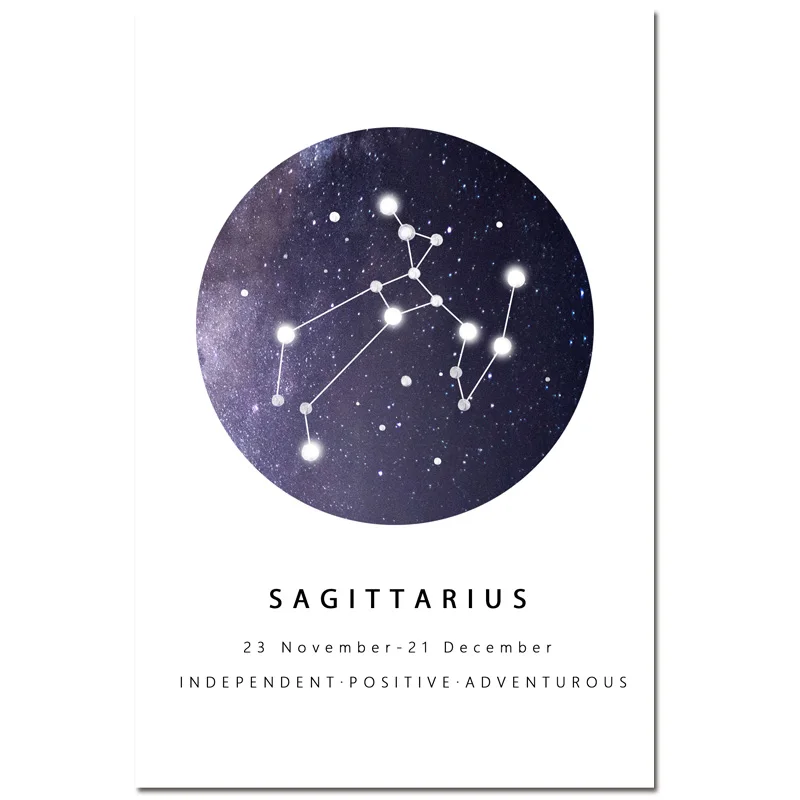 Sagittarius Созвездия детская настенная живопись на холсте Черно-белая печать плакатов Астрология Знак минимализм скандинавские Детские картины декор - Цвет: Sagittarius