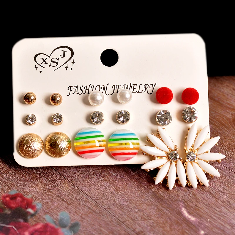 Серьги гвоздики женские с жемчугом 9 парций/компл.|Серьги-гвоздики| |