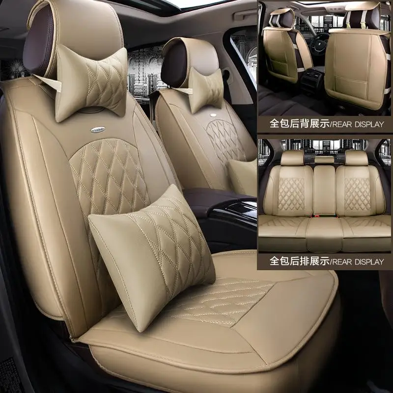 Спереди и сзади) кожаные чехлы на сиденья для hyundai Accent Elantra Santa Fe Solaris Sonata Tucson 2009,2007, 2006 стиль - Название цвета: beige luxury