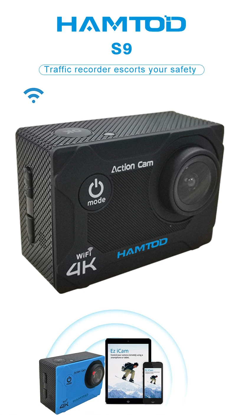 Спортивная камера HAMTOD S9 HD 4K WiFi, 2,0 дюймов, ЖК-экран, GC1034, Спортивная камера с разрешением 120 градусов