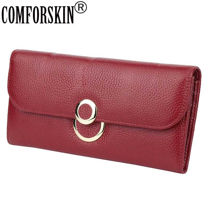 COMFORSKIN, длинные женские кошельки, роскошные, из воловьей кожи, женские кошельки на молнии,, популярный бренд, большая вместительность, органайзер, кошельки